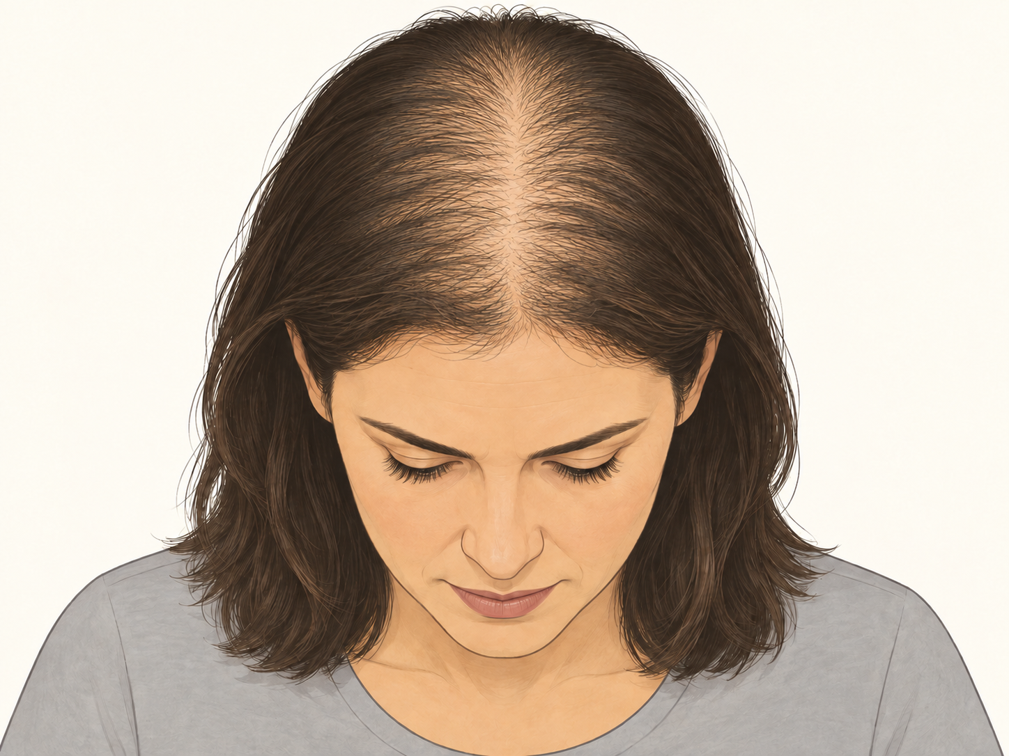 Illustration av tunnare hjässa hos kvinna sett uppifrån