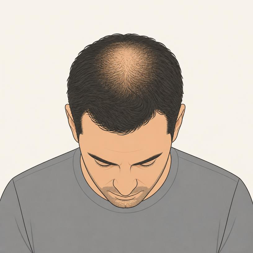 Illustration av tunnare hjässa sett uppifrån